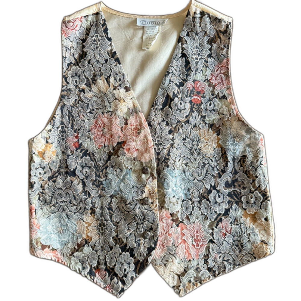 Vintage Studio C Floral Jacquard Vest Women's Small